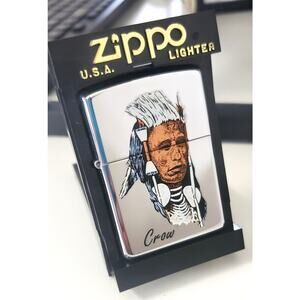 VINTAGE ZIPPO Indian Chief Crow- Native American - Hi Polish Chrome 2000 XVI